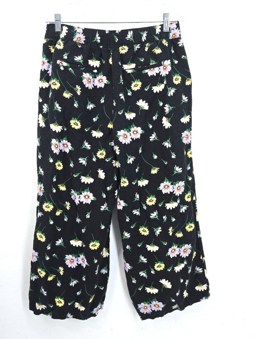 LOFT Florence Tie Waist Fluid Wide Leg Linen Crop Pants Garden Black Women M - Picture 7 of 10